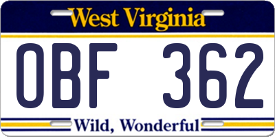 WV license plate OBF362