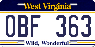 WV license plate OBF363