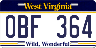 WV license plate OBF364