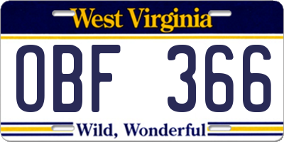 WV license plate OBF366