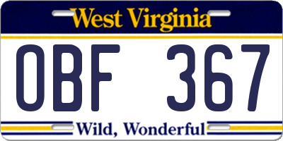 WV license plate OBF367