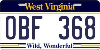 WV license plate OBF368