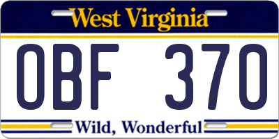 WV license plate OBF370