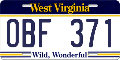 WV license plate OBF371