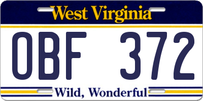 WV license plate OBF372