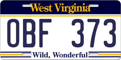 WV license plate OBF373
