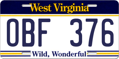 WV license plate OBF376