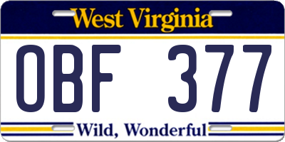 WV license plate OBF377