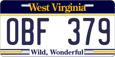 WV license plate OBF379