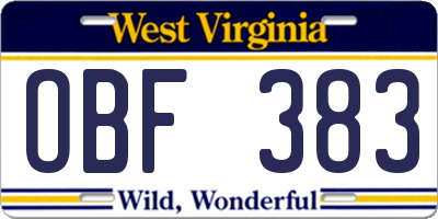 WV license plate OBF383