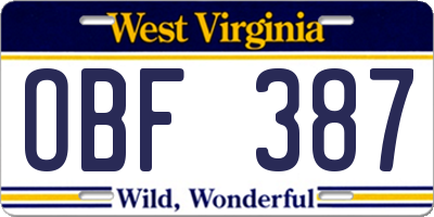 WV license plate OBF387