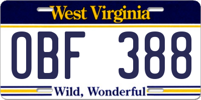 WV license plate OBF388