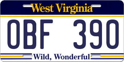 WV license plate OBF390