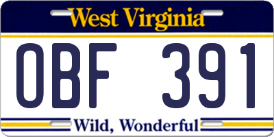 WV license plate OBF391