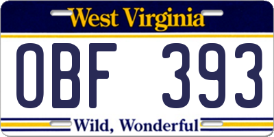 WV license plate OBF393