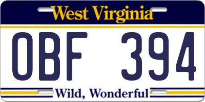 WV license plate OBF394