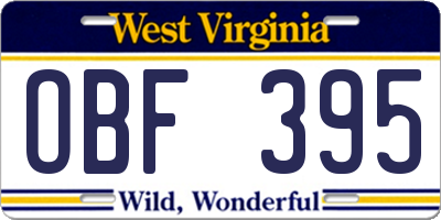 WV license plate OBF395