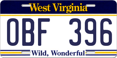 WV license plate OBF396