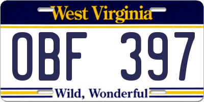 WV license plate OBF397