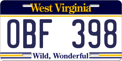WV license plate OBF398