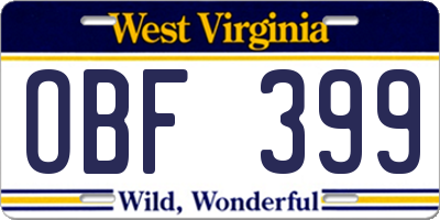 WV license plate OBF399