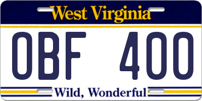 WV license plate OBF400