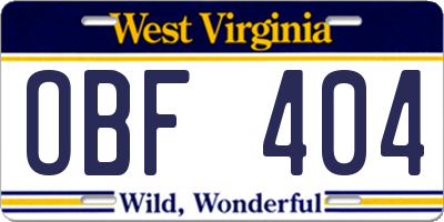 WV license plate OBF404