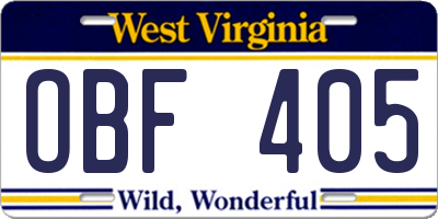 WV license plate OBF405