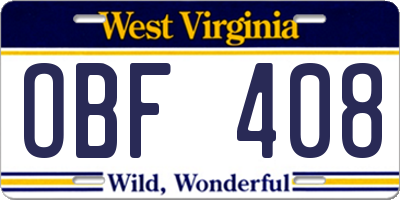 WV license plate OBF408