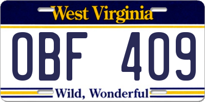 WV license plate OBF409