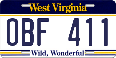 WV license plate OBF411