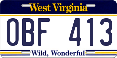 WV license plate OBF413