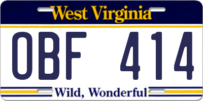 WV license plate OBF414