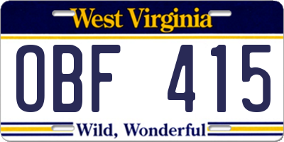 WV license plate OBF415