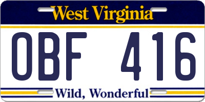 WV license plate OBF416