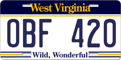 WV license plate OBF420