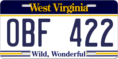 WV license plate OBF422