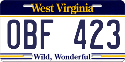 WV license plate OBF423