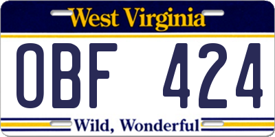 WV license plate OBF424