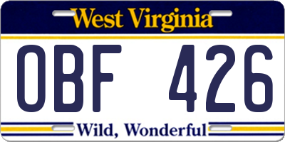 WV license plate OBF426