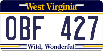 WV license plate OBF427
