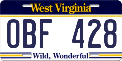 WV license plate OBF428