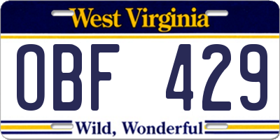 WV license plate OBF429