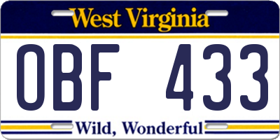 WV license plate OBF433