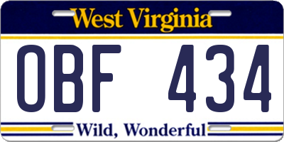 WV license plate OBF434