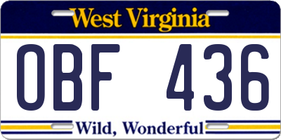 WV license plate OBF436