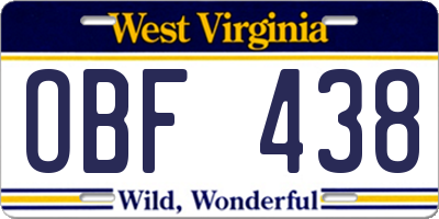 WV license plate OBF438