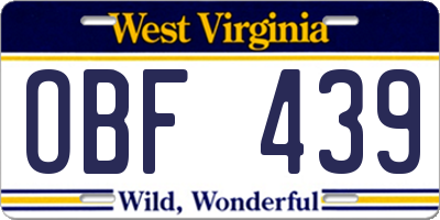 WV license plate OBF439