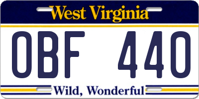 WV license plate OBF440