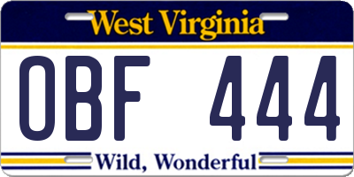 WV license plate OBF444